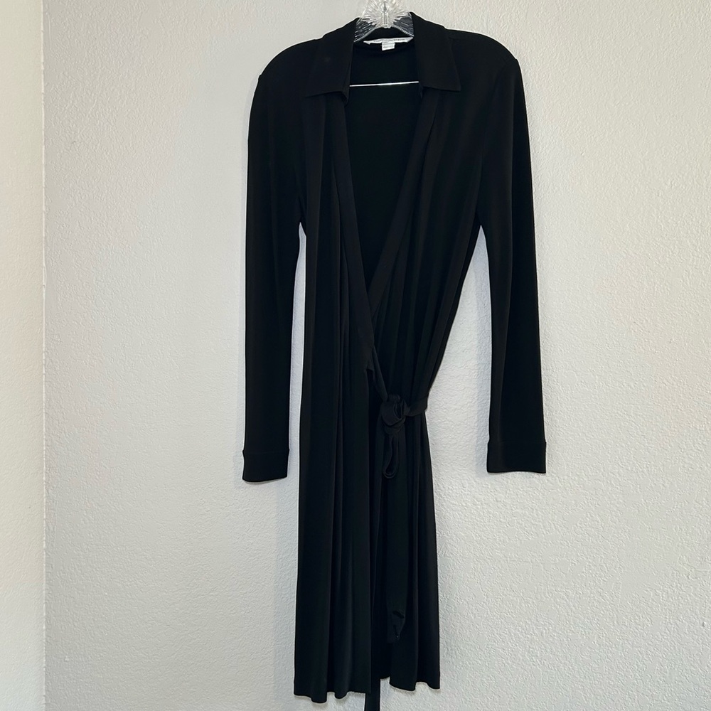 Diane Von Furstenberg Black Midi Wrap Dress women’s 10 minimal career office
